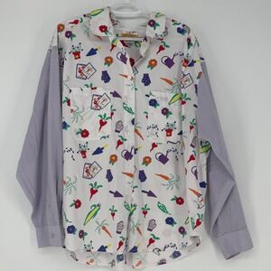 C.S.T. Sport Button Down Shirt Womens 24W White Garden Print Novelty 90s Vintage